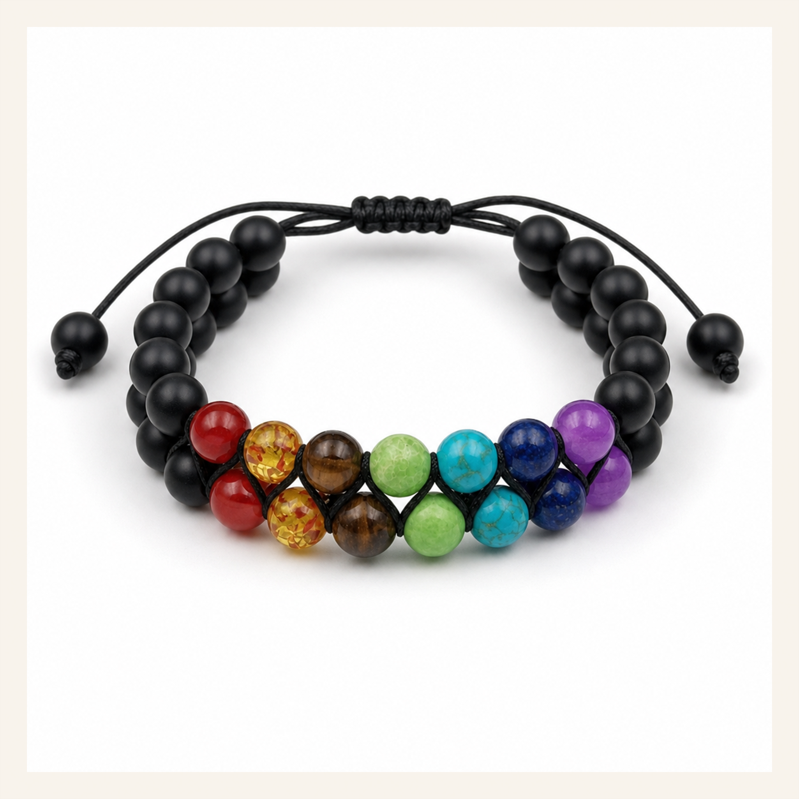 Schwarzes Chakra-Doppelarmband